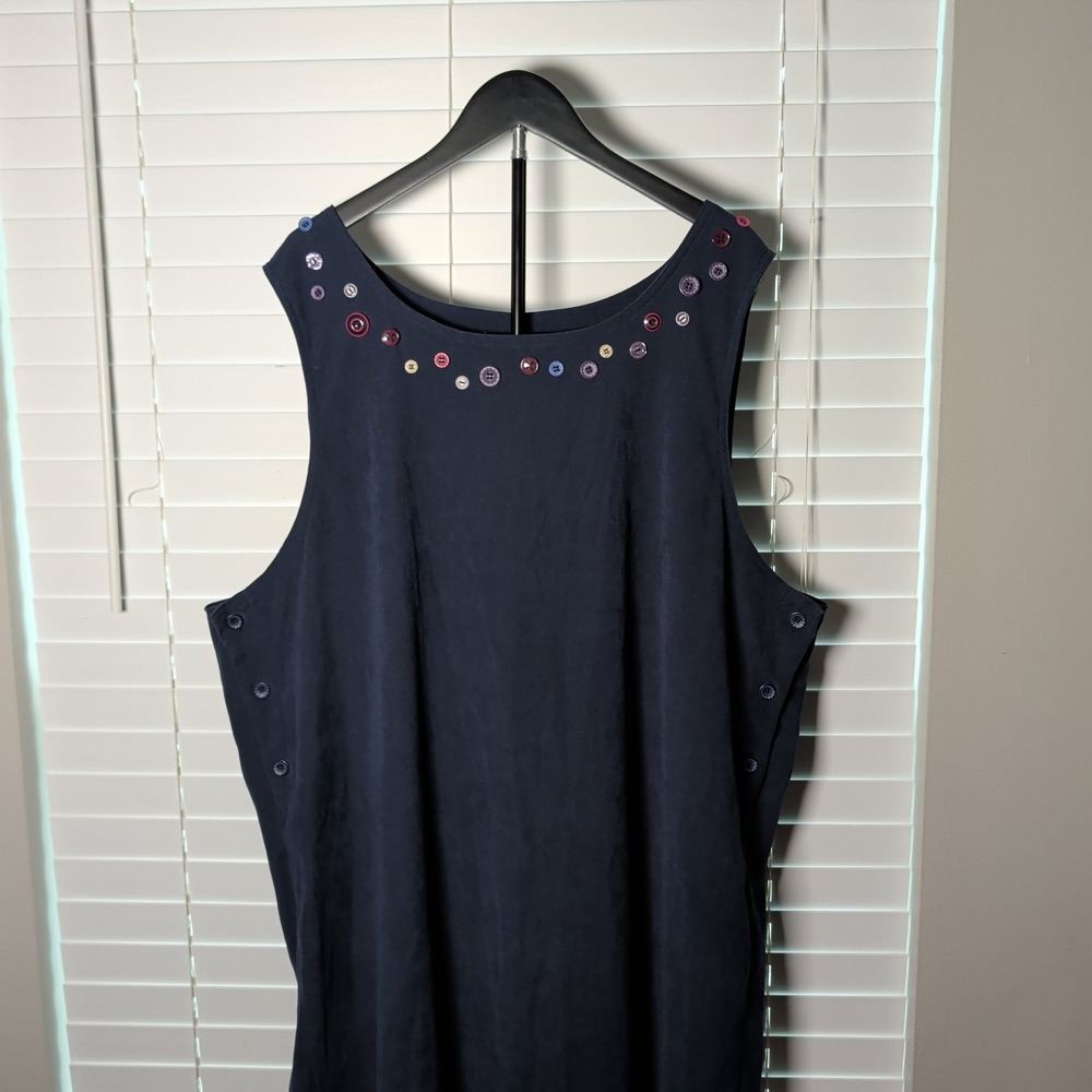CJ Banks Sleeveless Midi Dress Women 24W Navy Blue Button Neck Stretch Excellent